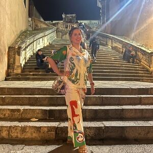 Vibrant Red and Green Jumpsuit with Wide-Leg Design